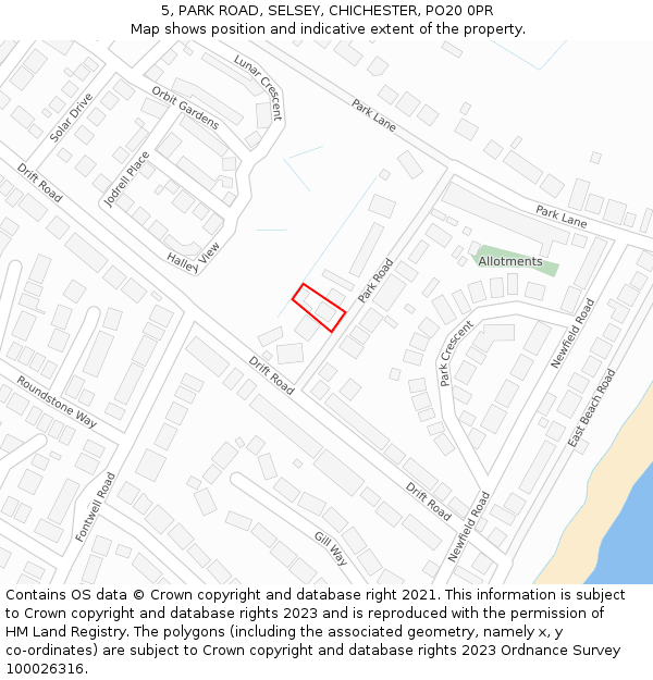 5, PARK ROAD, SELSEY, CHICHESTER, PO20 0PR: Location map and indicative extent of plot