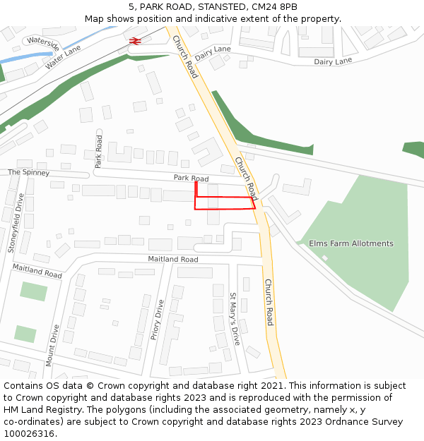 5, PARK ROAD, STANSTED, CM24 8PB: Location map and indicative extent of plot