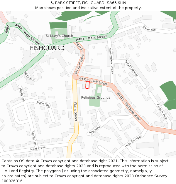 5, PARK STREET, FISHGUARD, SA65 9HN: Location map and indicative extent of plot