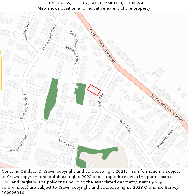 5, PARK VIEW, BOTLEY, SOUTHAMPTON, SO30 2AB: Location map and indicative extent of plot