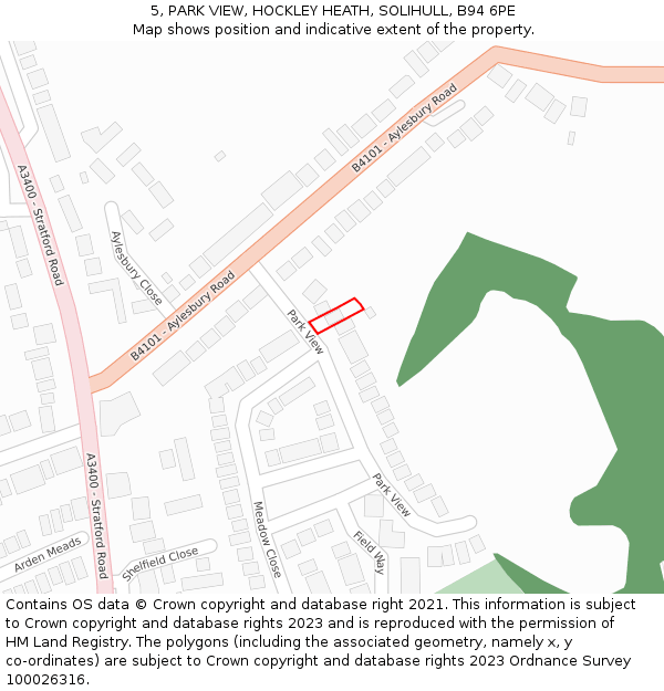 5, PARK VIEW, HOCKLEY HEATH, SOLIHULL, B94 6PE: Location map and indicative extent of plot