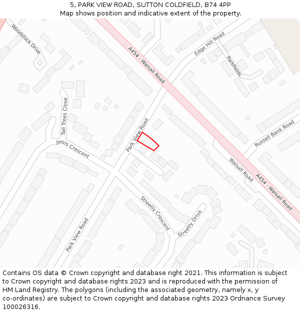 5, PARK VIEW ROAD, SUTTON COLDFIELD, B74 4PP: Location map and indicative extent of plot