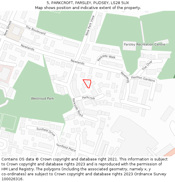 5, PARKCROFT, FARSLEY, PUDSEY, LS28 5UX: Location map and indicative extent of plot