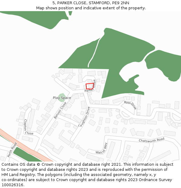 5, PARKER CLOSE, STAMFORD, PE9 2NN: Location map and indicative extent of plot