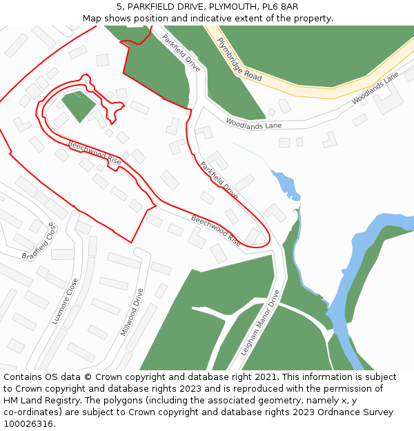 5, PARKFIELD DRIVE, PLYMOUTH, PL6 8AR: Location map and indicative extent of plot