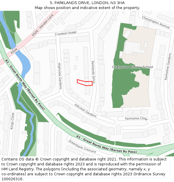 5, PARKLANDS DRIVE, LONDON, N3 3HA: Location map and indicative extent of plot