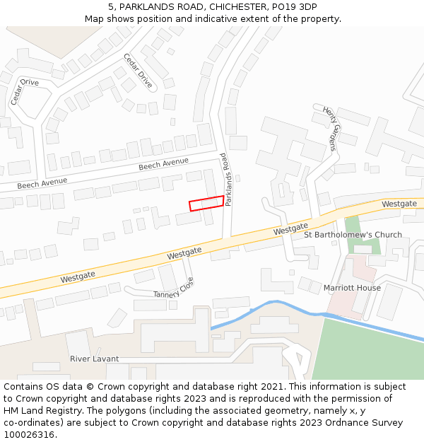 5, PARKLANDS ROAD, CHICHESTER, PO19 3DP: Location map and indicative extent of plot