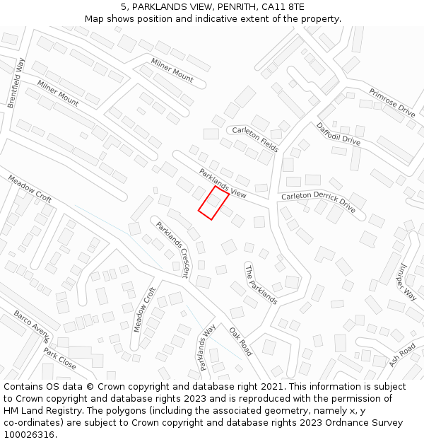 5, PARKLANDS VIEW, PENRITH, CA11 8TE: Location map and indicative extent of plot