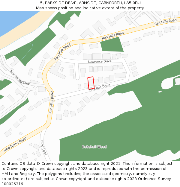 5, PARKSIDE DRIVE, ARNSIDE, CARNFORTH, LA5 0BU: Location map and indicative extent of plot