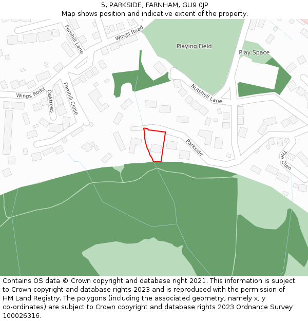 5, PARKSIDE, FARNHAM, GU9 0JP: Location map and indicative extent of plot