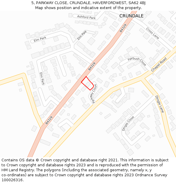 5, PARKWAY CLOSE, CRUNDALE, HAVERFORDWEST, SA62 4BJ: Location map and indicative extent of plot