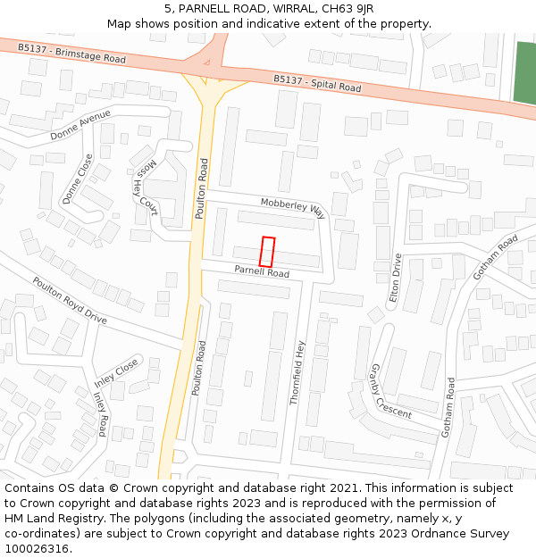 5, PARNELL ROAD, WIRRAL, CH63 9JR: Location map and indicative extent of plot