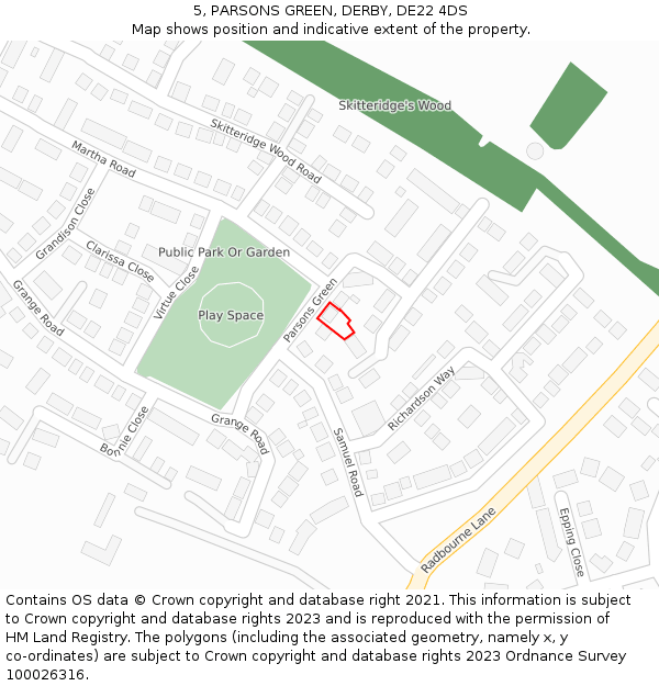 5, PARSONS GREEN, DERBY, DE22 4DS: Location map and indicative extent of plot