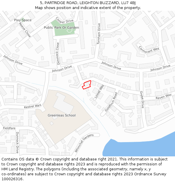 5, PARTRIDGE ROAD, LEIGHTON BUZZARD, LU7 4BJ: Location map and indicative extent of plot
