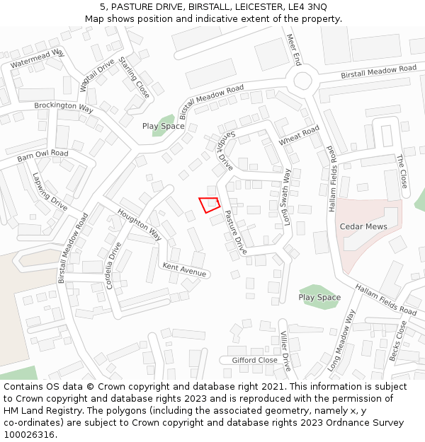 5, PASTURE DRIVE, BIRSTALL, LEICESTER, LE4 3NQ: Location map and indicative extent of plot