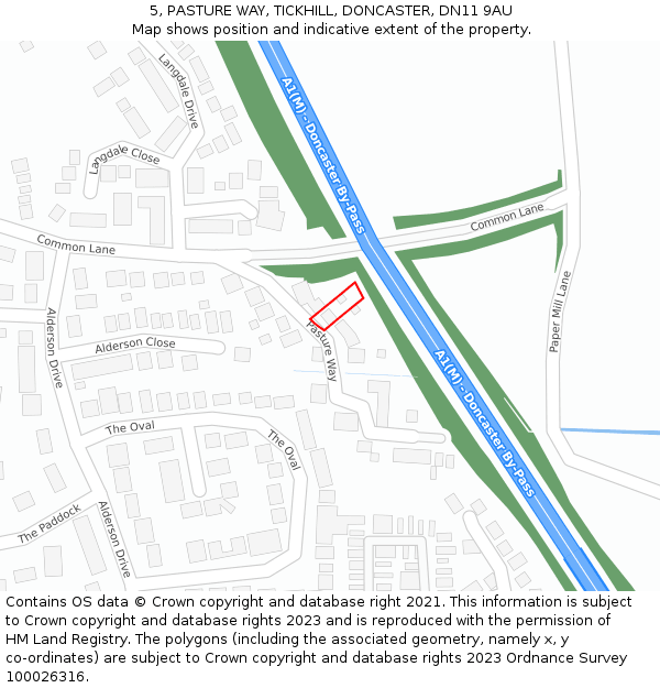 5, PASTURE WAY, TICKHILL, DONCASTER, DN11 9AU: Location map and indicative extent of plot