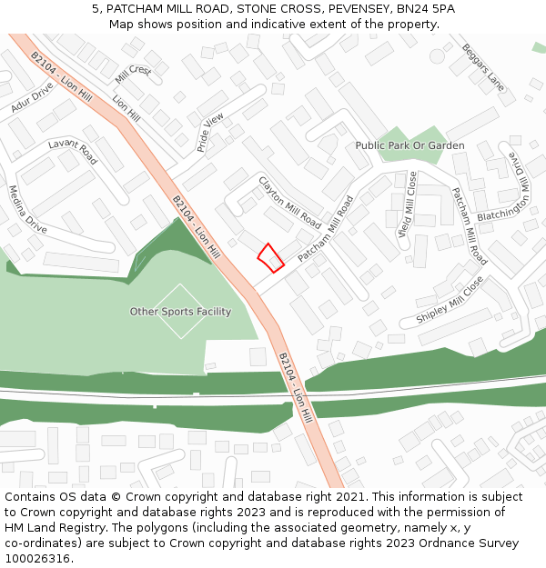 5, PATCHAM MILL ROAD, STONE CROSS, PEVENSEY, BN24 5PA: Location map and indicative extent of plot