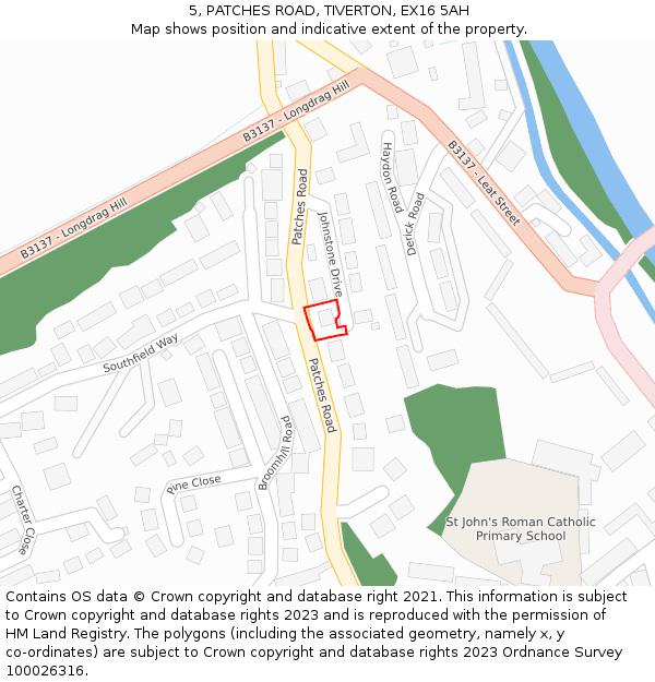 5, PATCHES ROAD, TIVERTON, EX16 5AH: Location map and indicative extent of plot