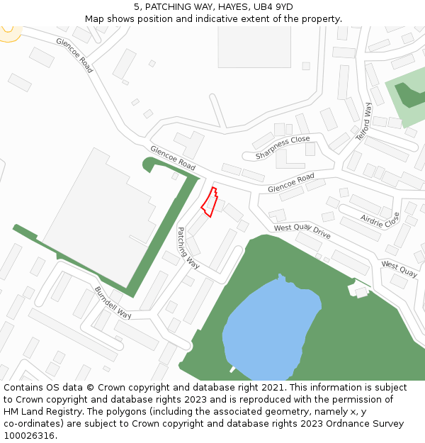 5, PATCHING WAY, HAYES, UB4 9YD: Location map and indicative extent of plot