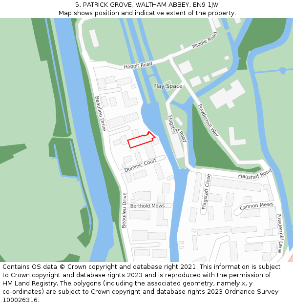 5, PATRICK GROVE, WALTHAM ABBEY, EN9 1JW: Location map and indicative extent of plot