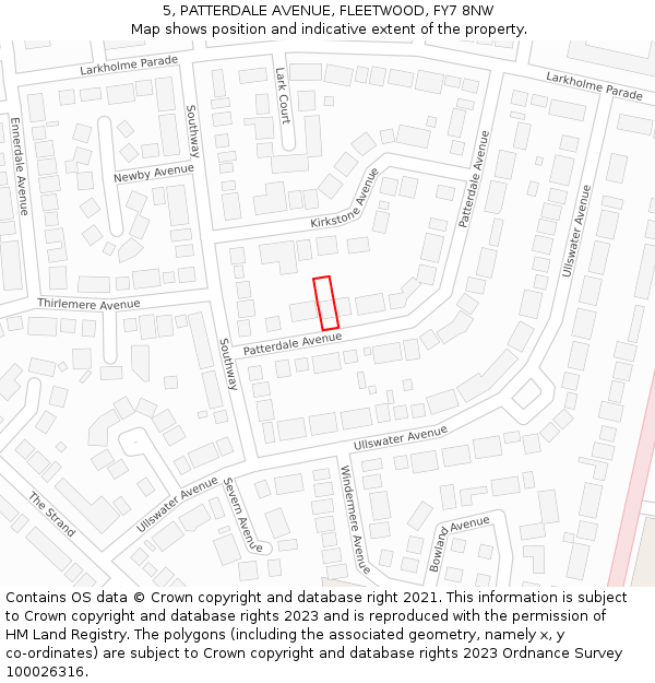 5, PATTERDALE AVENUE, FLEETWOOD, FY7 8NW: Location map and indicative extent of plot