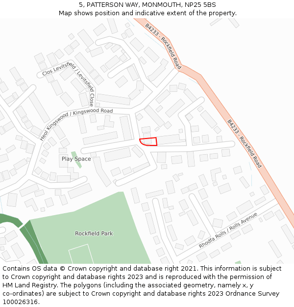 5, PATTERSON WAY, MONMOUTH, NP25 5BS: Location map and indicative extent of plot