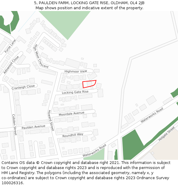 5, PAULDEN FARM, LOCKING GATE RISE, OLDHAM, OL4 2JB: Location map and indicative extent of plot