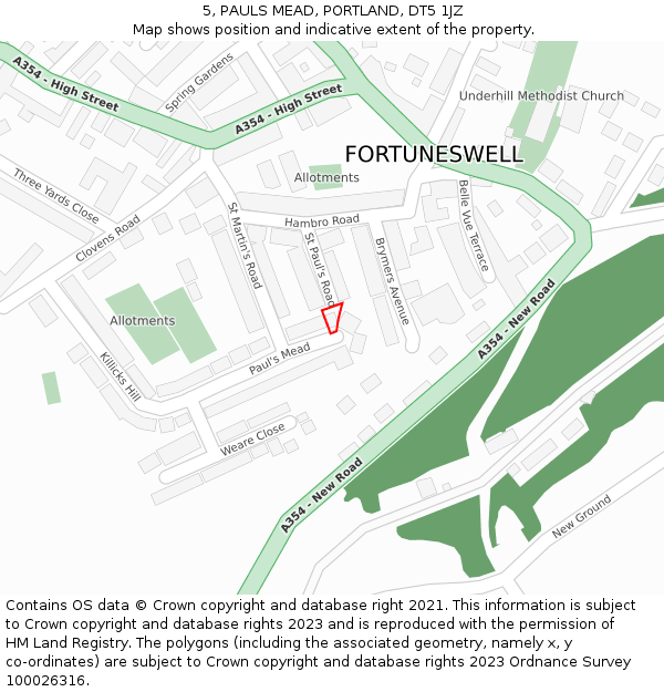 5, PAULS MEAD, PORTLAND, DT5 1JZ: Location map and indicative extent of plot