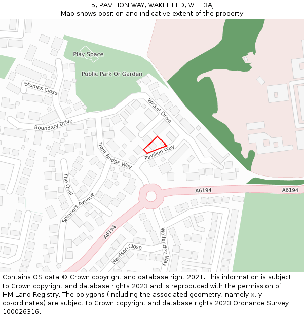 5, PAVILION WAY, WAKEFIELD, WF1 3AJ: Location map and indicative extent of plot