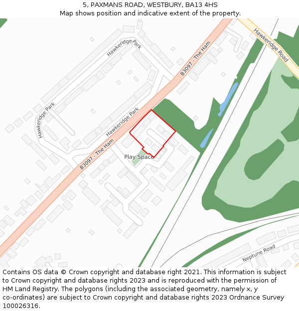 5, PAXMANS ROAD, WESTBURY, BA13 4HS: Location map and indicative extent of plot