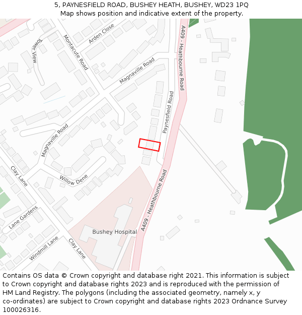 5, PAYNESFIELD ROAD, BUSHEY HEATH, BUSHEY, WD23 1PQ: Location map and indicative extent of plot
