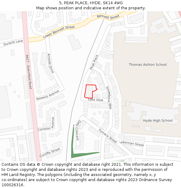 5, PEAK PLACE, HYDE, SK14 4WG: Location map and indicative extent of plot