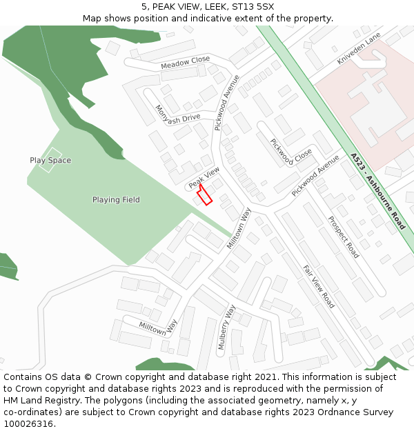 5, PEAK VIEW, LEEK, ST13 5SX: Location map and indicative extent of plot
