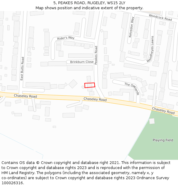 5, PEAKES ROAD, RUGELEY, WS15 2LY: Location map and indicative extent of plot