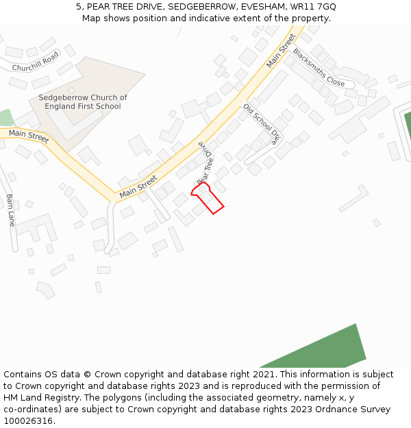 5, PEAR TREE DRIVE, SEDGEBERROW, EVESHAM, WR11 7GQ: Location map and indicative extent of plot