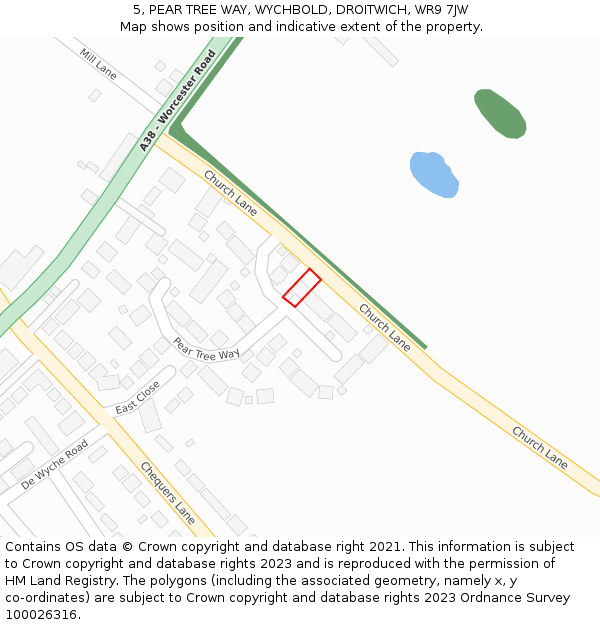 5, PEAR TREE WAY, WYCHBOLD, DROITWICH, WR9 7JW: Location map and indicative extent of plot