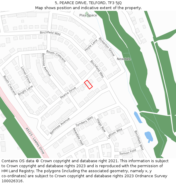 5, PEARCE DRIVE, TELFORD, TF3 5JQ: Location map and indicative extent of plot