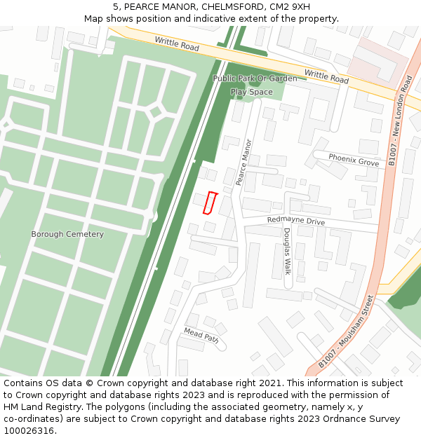 5, PEARCE MANOR, CHELMSFORD, CM2 9XH: Location map and indicative extent of plot