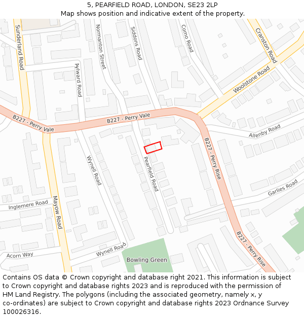 5, PEARFIELD ROAD, LONDON, SE23 2LP: Location map and indicative extent of plot