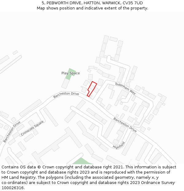 5, PEBWORTH DRIVE, HATTON, WARWICK, CV35 7UD: Location map and indicative extent of plot