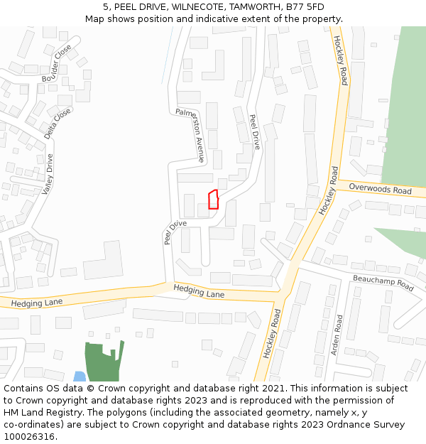 5, PEEL DRIVE, WILNECOTE, TAMWORTH, B77 5FD: Location map and indicative extent of plot