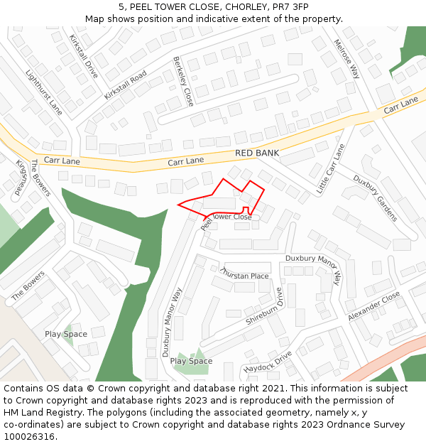 5, PEEL TOWER CLOSE, CHORLEY, PR7 3FP: Location map and indicative extent of plot