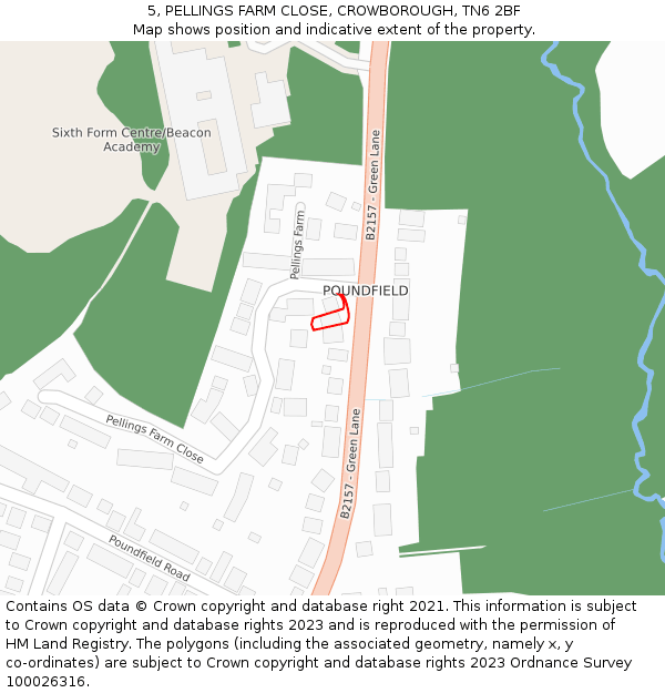 5, PELLINGS FARM CLOSE, CROWBOROUGH, TN6 2BF: Location map and indicative extent of plot