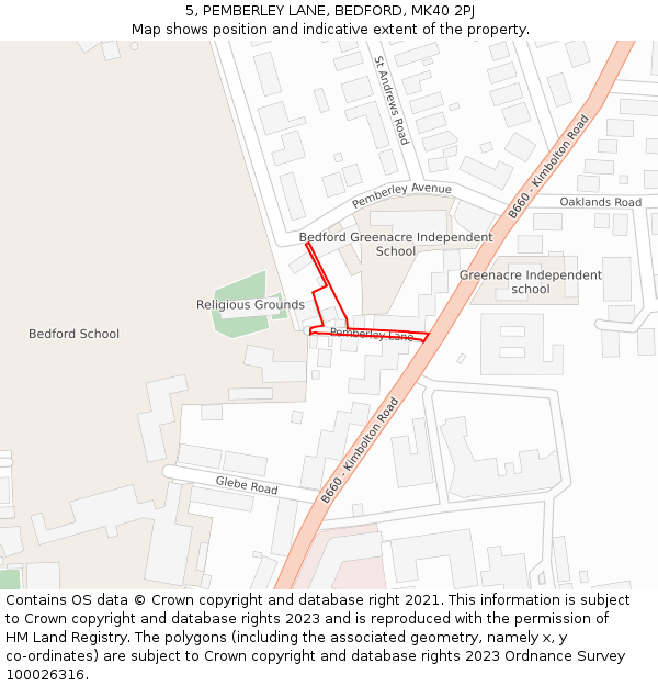 5, PEMBERLEY LANE, BEDFORD, MK40 2PJ: Location map and indicative extent of plot