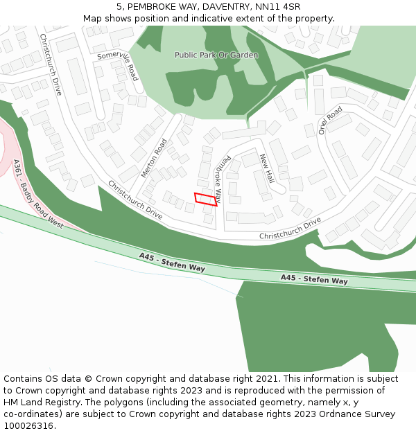 5, PEMBROKE WAY, DAVENTRY, NN11 4SR: Location map and indicative extent of plot