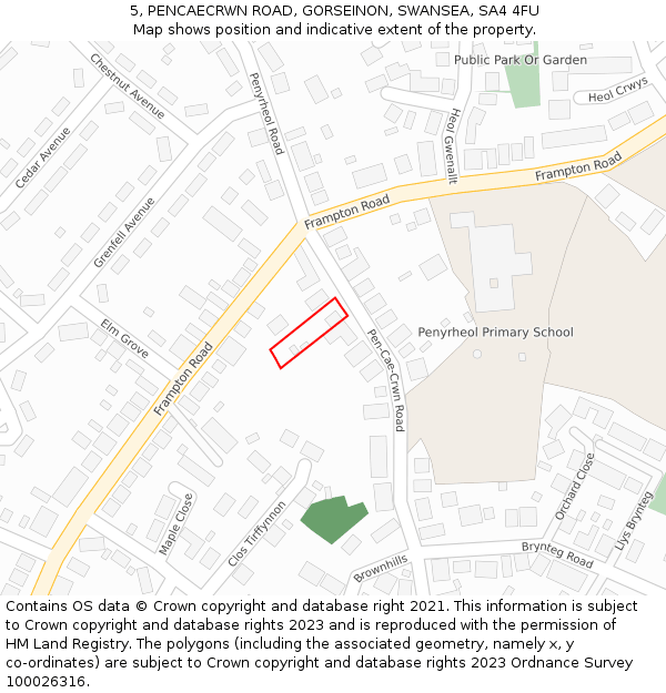 5, PENCAECRWN ROAD, GORSEINON, SWANSEA, SA4 4FU: Location map and indicative extent of plot