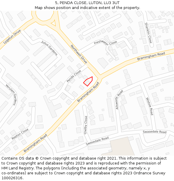 5, PENDA CLOSE, LUTON, LU3 3UT: Location map and indicative extent of plot