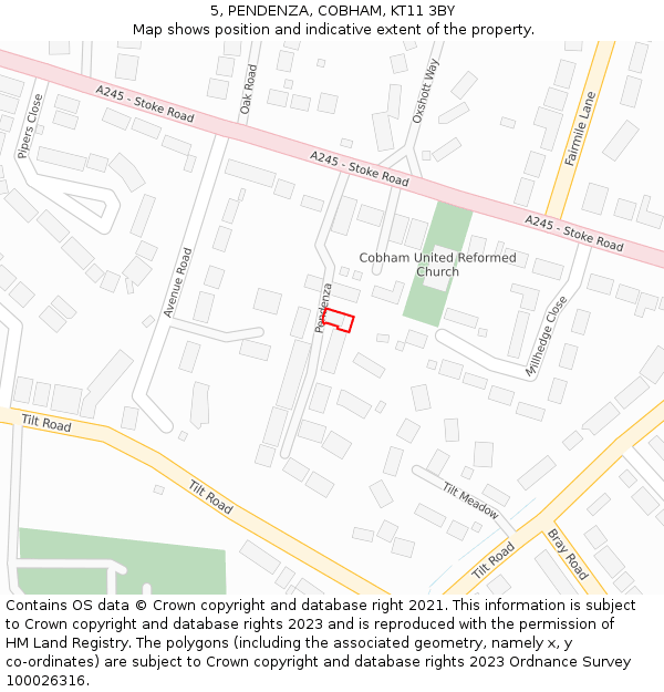 5, PENDENZA, COBHAM, KT11 3BY: Location map and indicative extent of plot