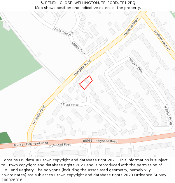 5, PENDIL CLOSE, WELLINGTON, TELFORD, TF1 2PQ: Location map and indicative extent of plot