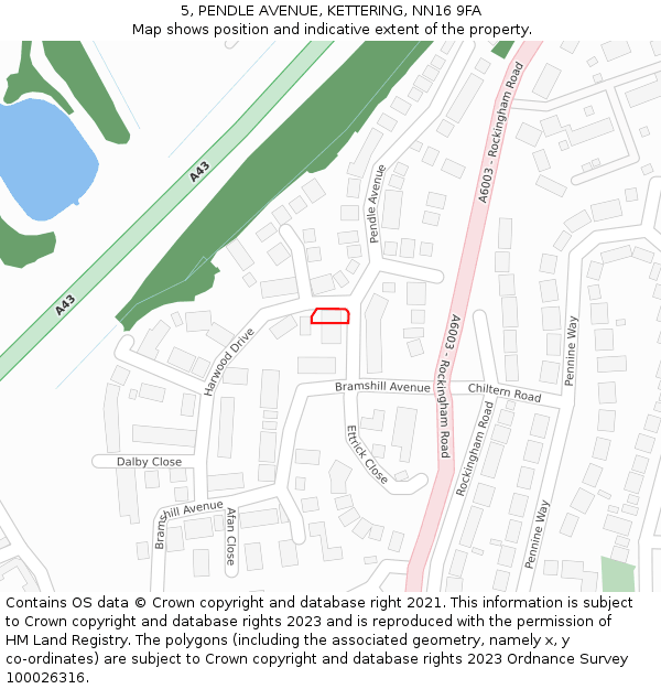 5, PENDLE AVENUE, KETTERING, NN16 9FA: Location map and indicative extent of plot